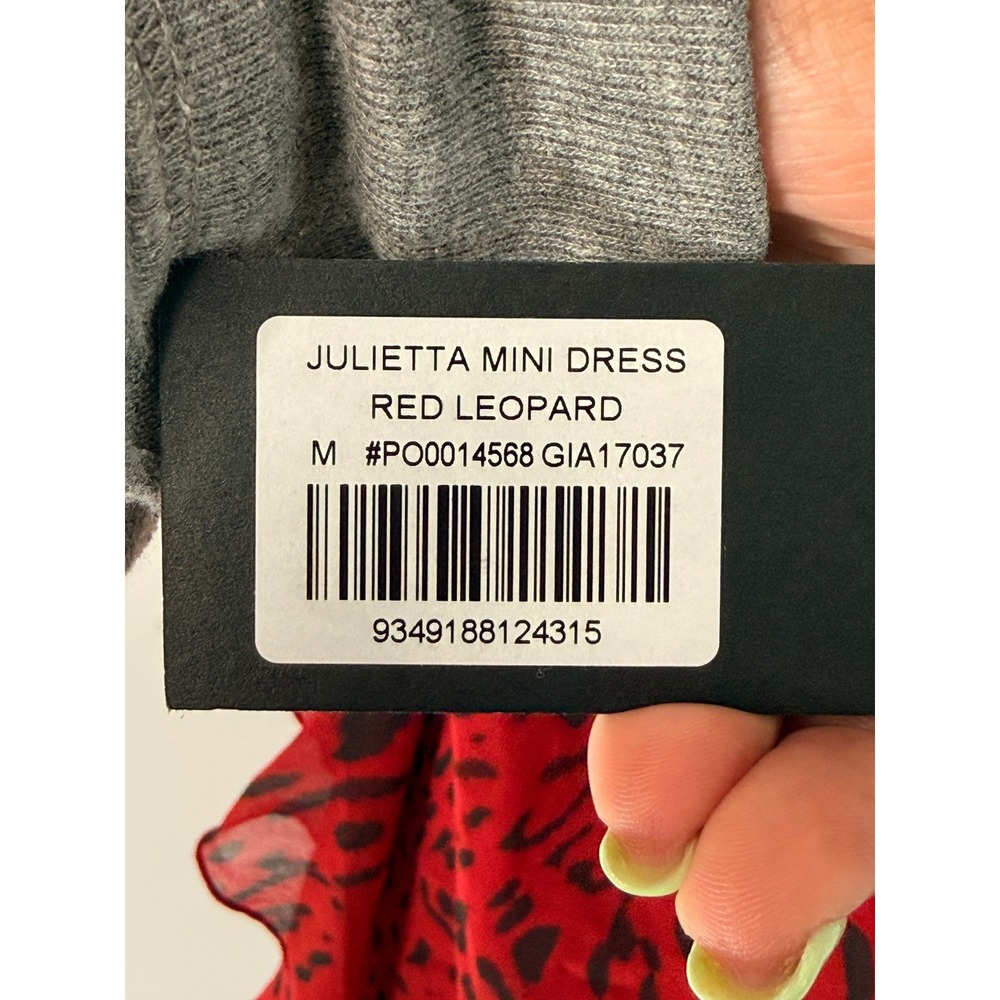 I.AM.GIA Julietta Mini Dress Red Leopard Mini Bodycon Chiffon Ruffle Medium - Picture 7 of 13